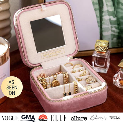 Plush Velvet Travel Jewelry Box – Featured in Oprah's Favorite Things – Jewelry Organizer Case with Mirror – Birthday Gifts for Women – Periwinkle Blue