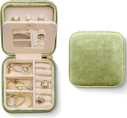 Plush Velvet Travel Jewelry Box – Featured in Oprah's Favorite Things – Jewelry Organizer Case with Mirror – Birthday Gifts for Women – Periwinkle Blue