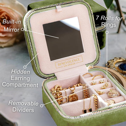 Plush Velvet Travel Jewelry Box – Featured in Oprah's Favorite Things – Jewelry Organizer Case with Mirror – Birthday Gifts for Women – Periwinkle Blue