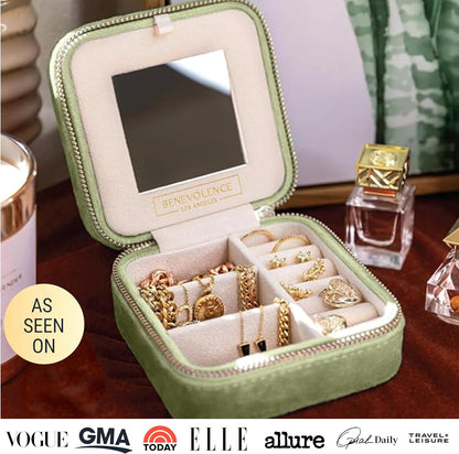 Plush Velvet Travel Jewelry Box – Featured in Oprah's Favorite Things – Jewelry Organizer Case with Mirror – Birthday Gifts for Women – Periwinkle Blue