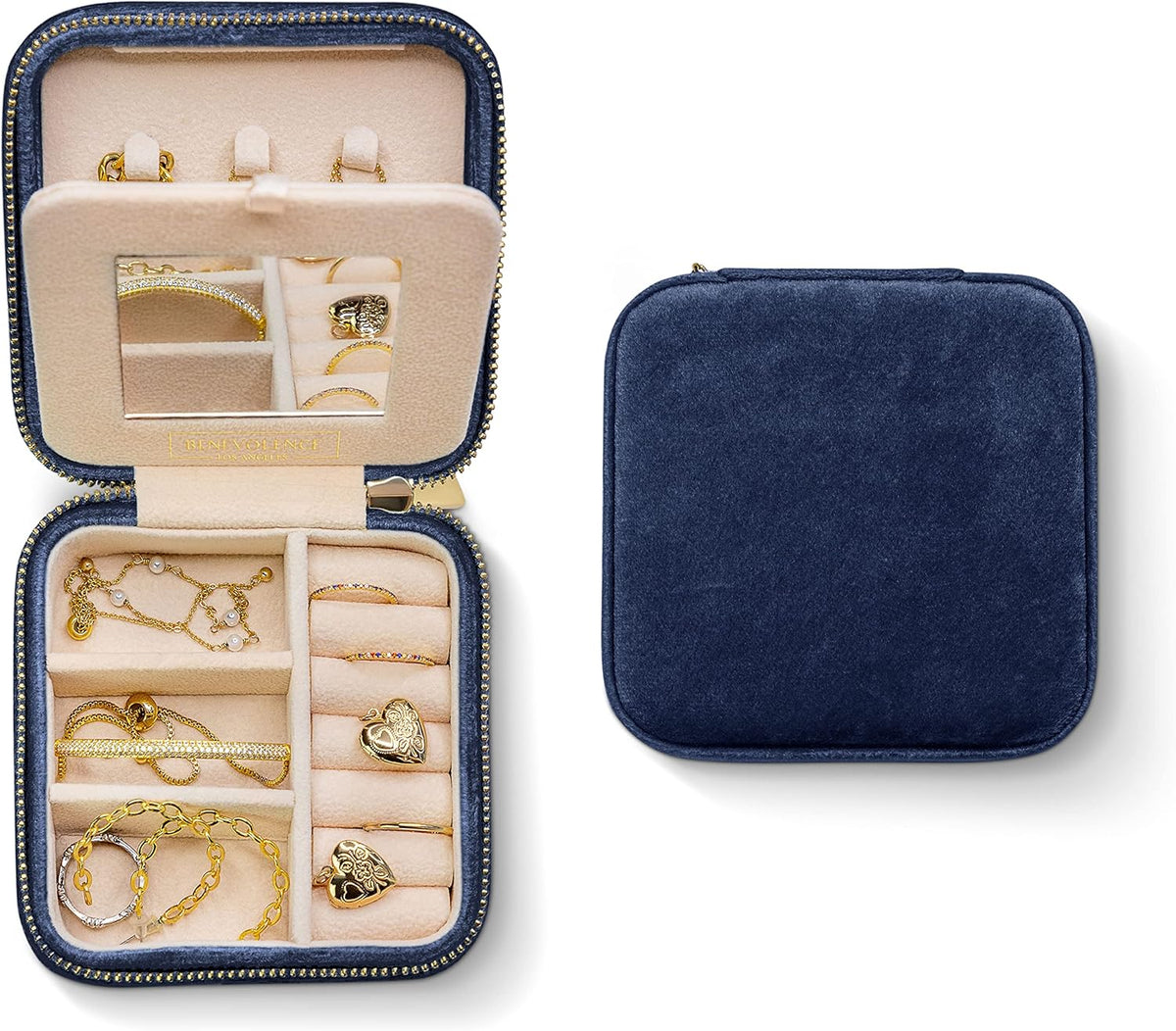 Plush Velvet Travel Jewelry Box – Featured in Oprah's Favorite Things – Jewelry Organizer Case with Mirror – Birthday Gifts for Women – Periwinkle Blue