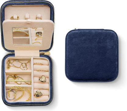 Plush Velvet Travel Jewelry Box – Featured in Oprah's Favorite Things – Jewelry Organizer Case with Mirror – Birthday Gifts for Women – Periwinkle Blue