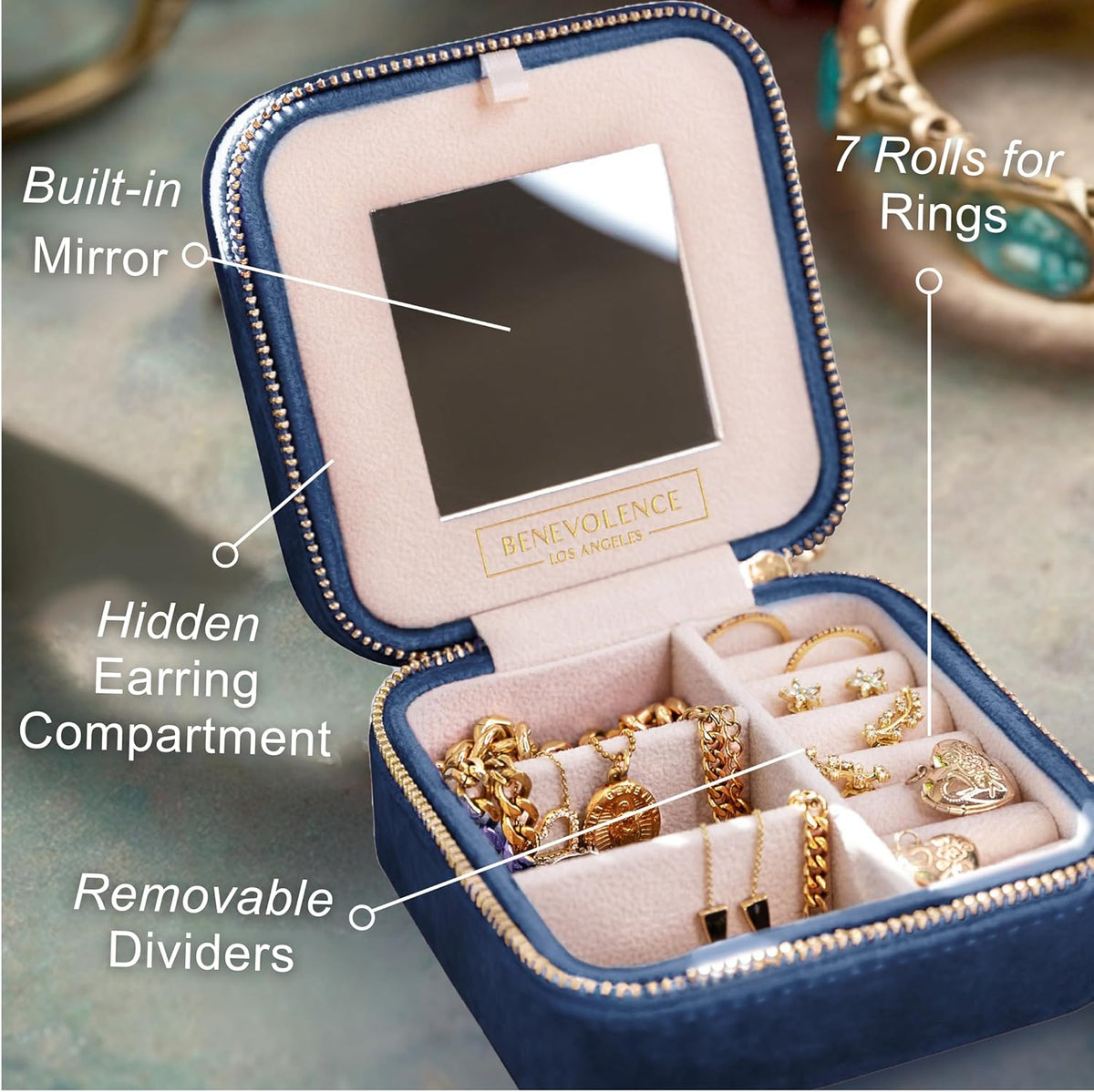 Plush Velvet Travel Jewelry Box – Featured in Oprah's Favorite Things – Jewelry Organizer Case with Mirror – Birthday Gifts for Women – Periwinkle Blue
