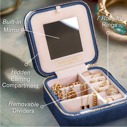 Plush Velvet Travel Jewelry Box – Featured in Oprah's Favorite Things – Jewelry Organizer Case with Mirror – Birthday Gifts for Women – Periwinkle Blue