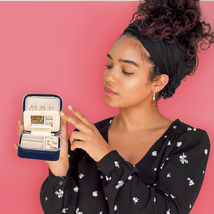 Plush Velvet Travel Jewelry Box – Featured in Oprah's Favorite Things – Jewelry Organizer Case with Mirror – Birthday Gifts for Women – Periwinkle Blue