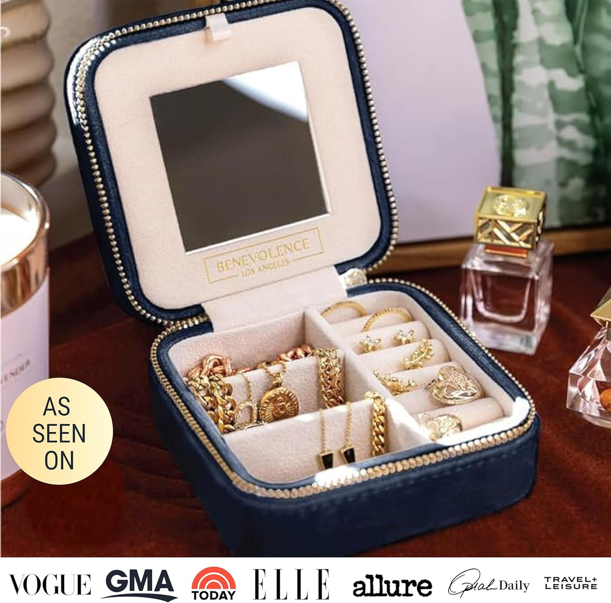 Plush Velvet Travel Jewelry Box – Featured in Oprah's Favorite Things – Jewelry Organizer Case with Mirror – Birthday Gifts for Women – Periwinkle Blue