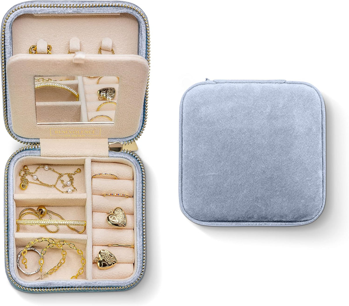 Plush Velvet Travel Jewelry Box – Featured in Oprah's Favorite Things – Jewelry Organizer Case with Mirror – Birthday Gifts for Women – Periwinkle Blue