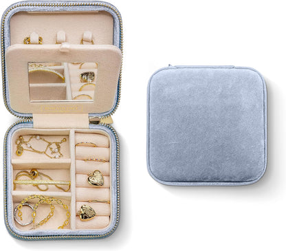 Plush Velvet Travel Jewelry Box – Featured in Oprah's Favorite Things – Jewelry Organizer Case with Mirror – Birthday Gifts for Women – Periwinkle Blue
