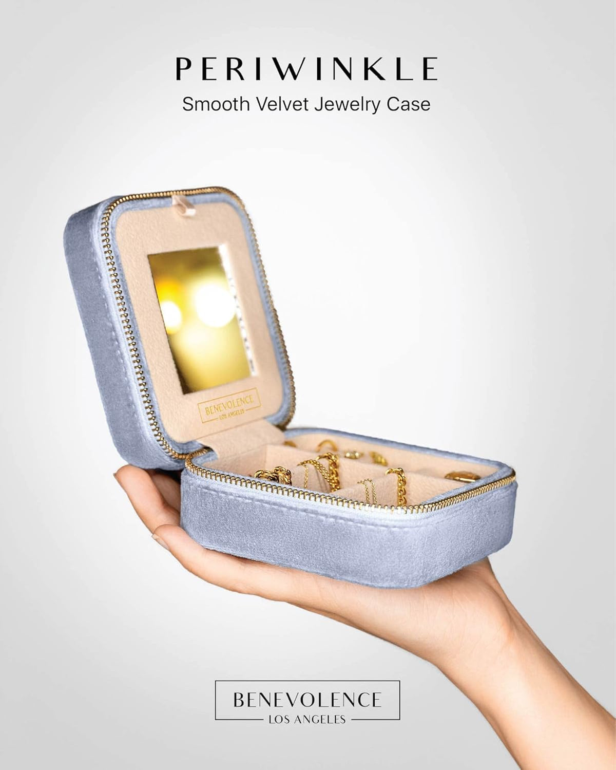 Plush Velvet Travel Jewelry Box – Featured in Oprah's Favorite Things – Jewelry Organizer Case with Mirror – Birthday Gifts for Women – Periwinkle Blue