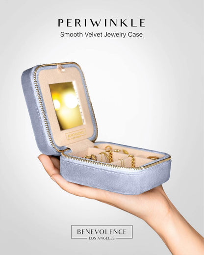 Plush Velvet Travel Jewelry Box – Featured in Oprah's Favorite Things – Jewelry Organizer Case with Mirror – Birthday Gifts for Women – Periwinkle Blue