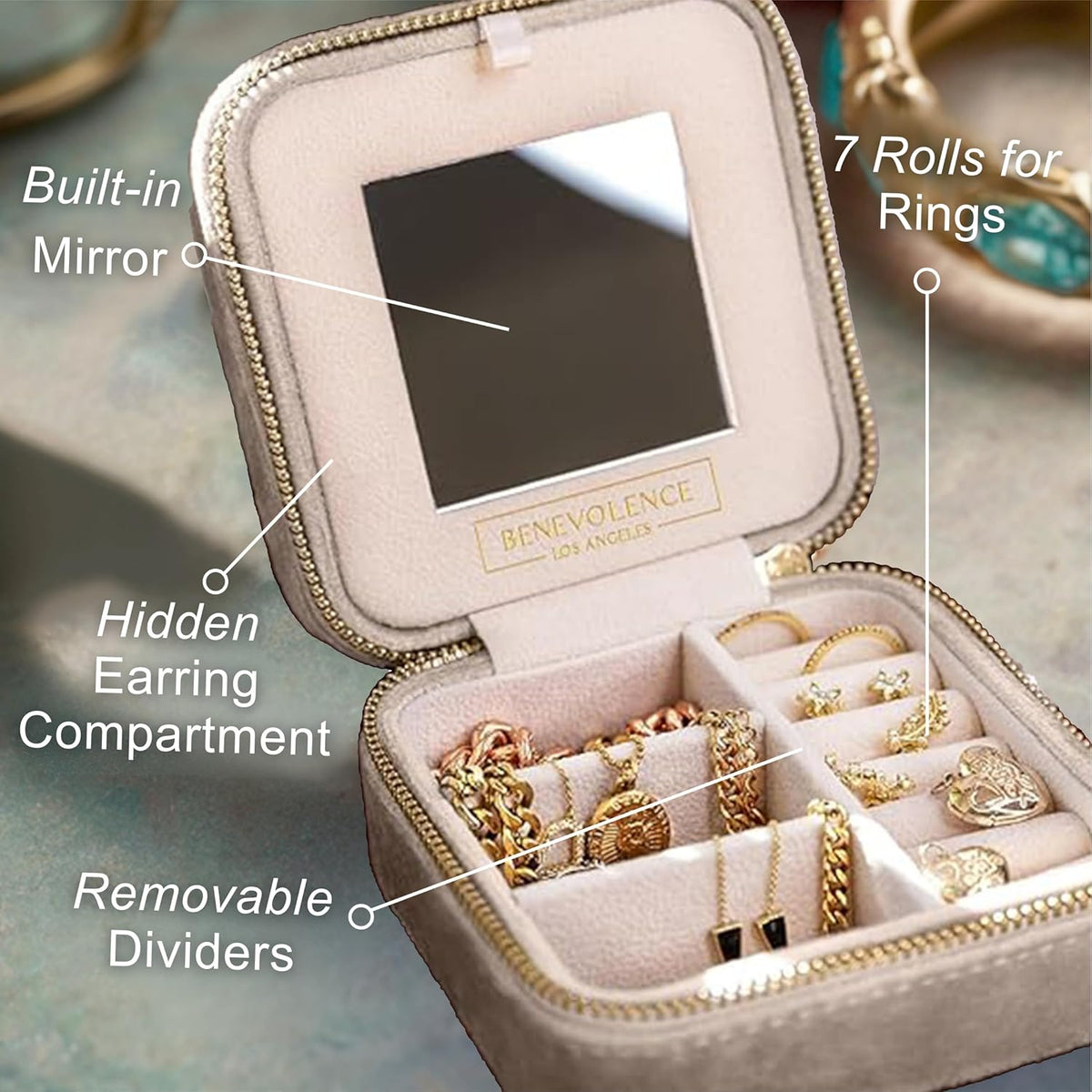 Plush Velvet Travel Jewelry Box – Featured in Oprah's Favorite Things – Jewelry Organizer Case with Mirror – Birthday Gifts for Women – Periwinkle Blue