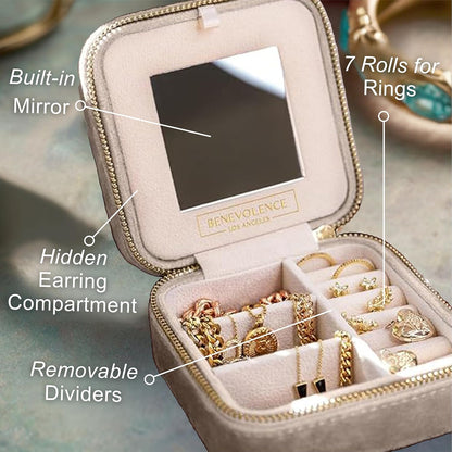 Plush Velvet Travel Jewelry Box – Featured in Oprah's Favorite Things – Jewelry Organizer Case with Mirror – Birthday Gifts for Women – Periwinkle Blue