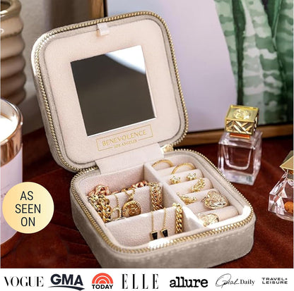 Plush Velvet Travel Jewelry Box – Featured in Oprah's Favorite Things – Jewelry Organizer Case with Mirror – Birthday Gifts for Women – Periwinkle Blue