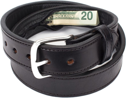 Hidden Money Pocket Travel Leather Belt (Size 38, Brown)