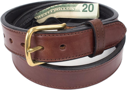 Hidden Money Pocket Travel Leather Belt (Size 38, Brown)