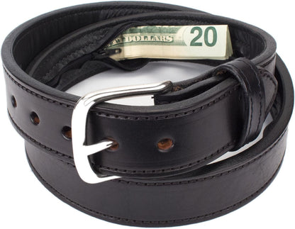 Hidden Money Pocket Travel Leather Belt (Size 38, Brown)