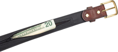 Hidden Money Pocket Travel Leather Belt (Size 38, Brown)
