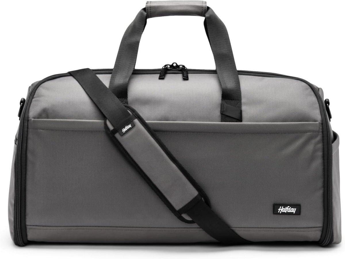 Halfday Convertible 2-in-1 Premium Garment Duffel Weekender Bag 45L: Wrinkle-Free Travel (Hanging Suit Compartment, Shoe Pockets, Trolley Sleeve), Balistic Nylon Carry-on, Jet
