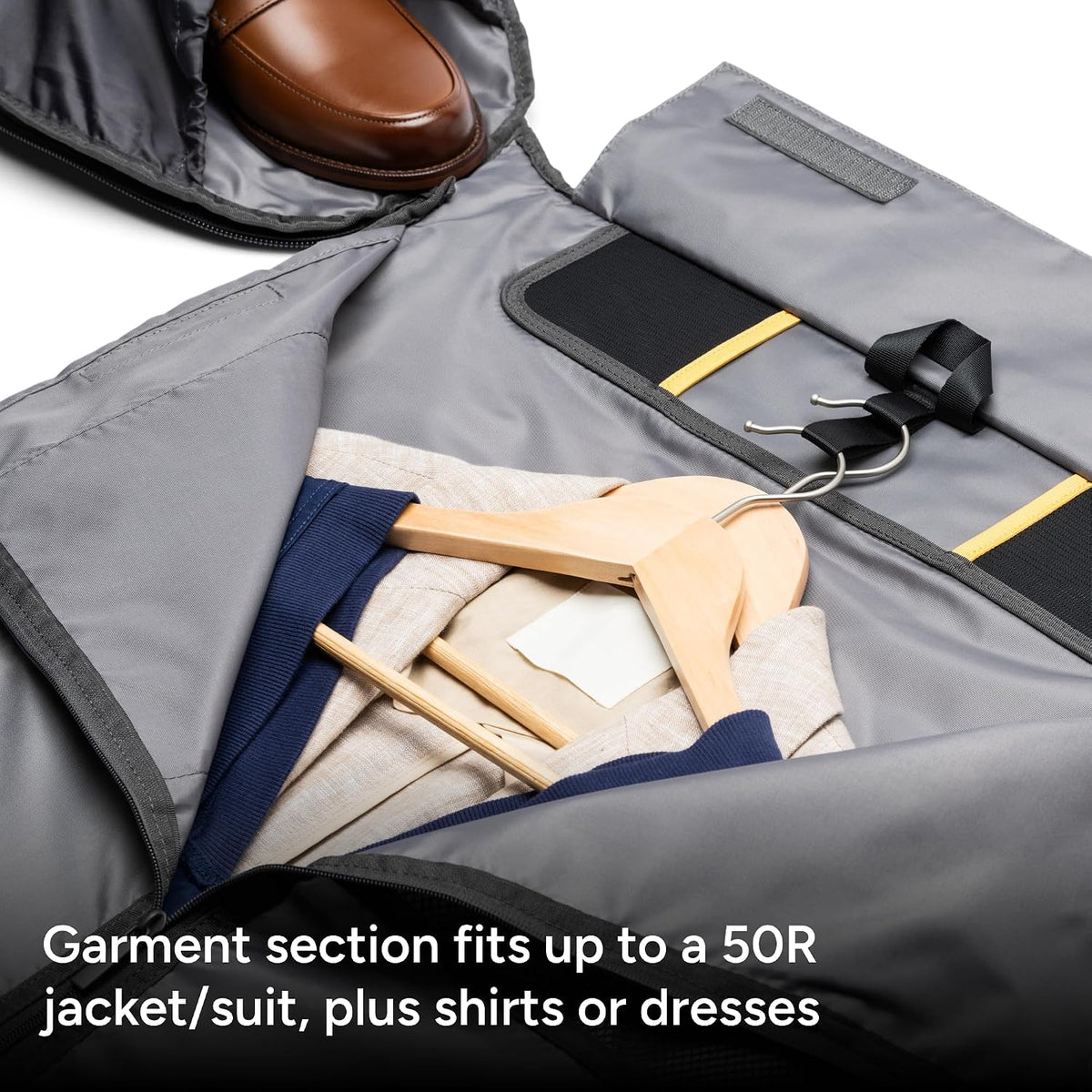 Halfday Convertible 2-in-1 Premium Garment Duffel Weekender Bag 45L: Wrinkle-Free Travel (Hanging Suit Compartment, Shoe Pockets, Trolley Sleeve), Balistic Nylon Carry-on, Jet