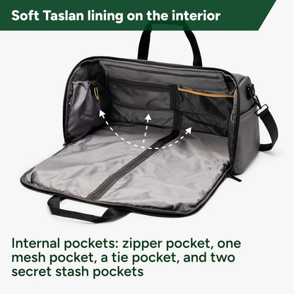 Halfday Convertible 2-in-1 Premium Garment Duffel Weekender Bag 45L: Wrinkle-Free Travel (Hanging Suit Compartment, Shoe Pockets, Trolley Sleeve), Balistic Nylon Carry-on, Jet