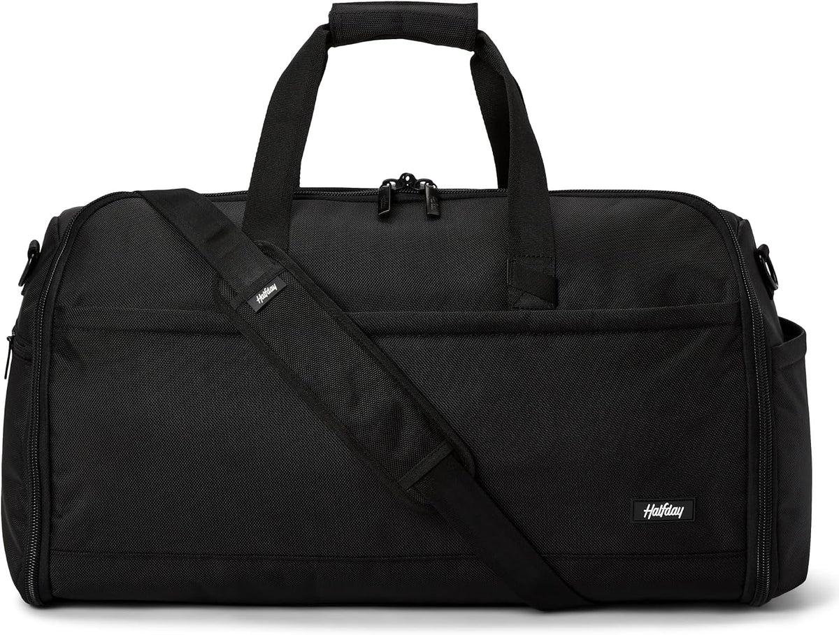 Halfday Convertible 2-in-1 Premium Garment Duffel Weekender Bag 45L: Wrinkle-Free Travel (Hanging Suit Compartment, Shoe Pockets, Trolley Sleeve), Balistic Nylon Carry-on, Jet