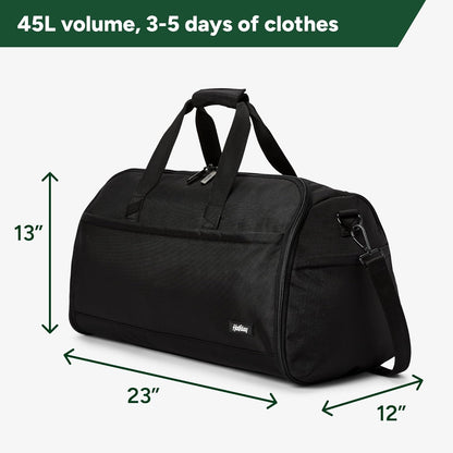 Halfday Convertible 2-in-1 Premium Garment Duffel Weekender Bag 45L: Wrinkle-Free Travel (Hanging Suit Compartment, Shoe Pockets, Trolley Sleeve), Balistic Nylon Carry-on, Jet