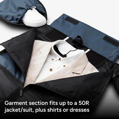 Halfday Convertible 2-in-1 Premium Garment Duffel Weekender Bag 45L: Wrinkle-Free Travel (Hanging Suit Compartment, Shoe Pockets, Trolley Sleeve), Balistic Nylon Carry-on, Jet