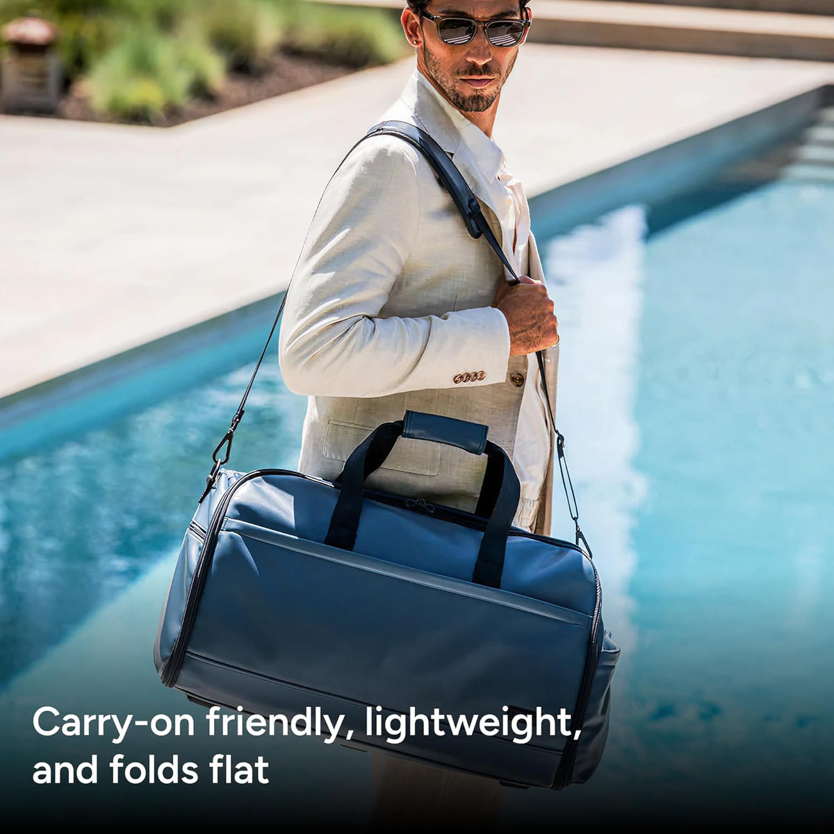 Halfday Convertible 2-in-1 Premium Garment Duffel Weekender Bag 45L: Wrinkle-Free Travel (Hanging Suit Compartment, Shoe Pockets, Trolley Sleeve), Balistic Nylon Carry-on, Jet