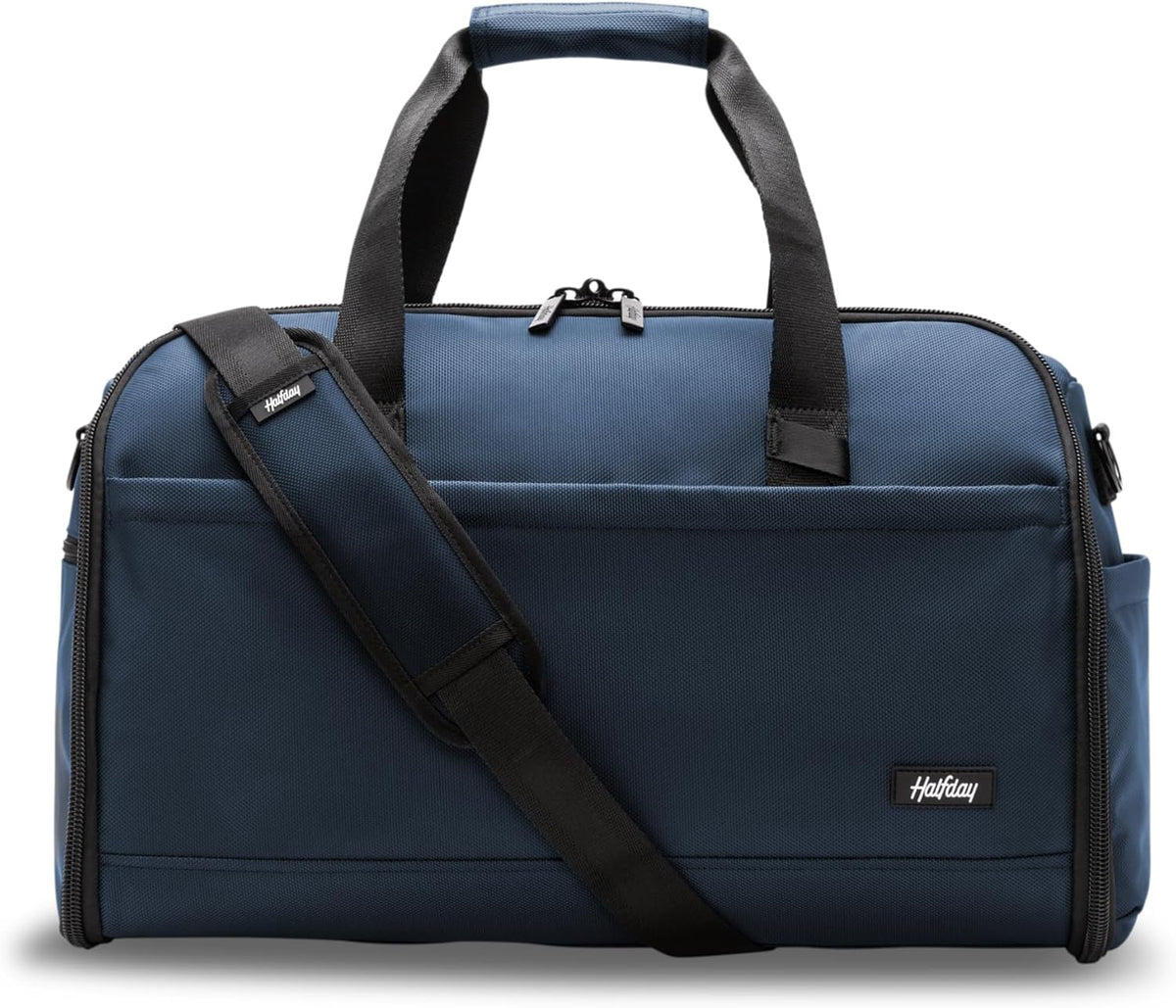 Halfday Convertible 2-in-1 Premium Garment Duffel Weekender Bag 45L: Wrinkle-Free Travel (Hanging Suit Compartment, Shoe Pockets, Trolley Sleeve), Balistic Nylon Carry-on, Jet