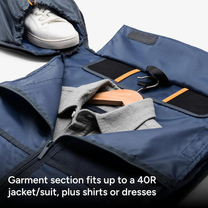Halfday Convertible 2-in-1 Premium Garment Duffel Weekender Bag 45L: Wrinkle-Free Travel (Hanging Suit Compartment, Shoe Pockets, Trolley Sleeve), Balistic Nylon Carry-on, Jet
