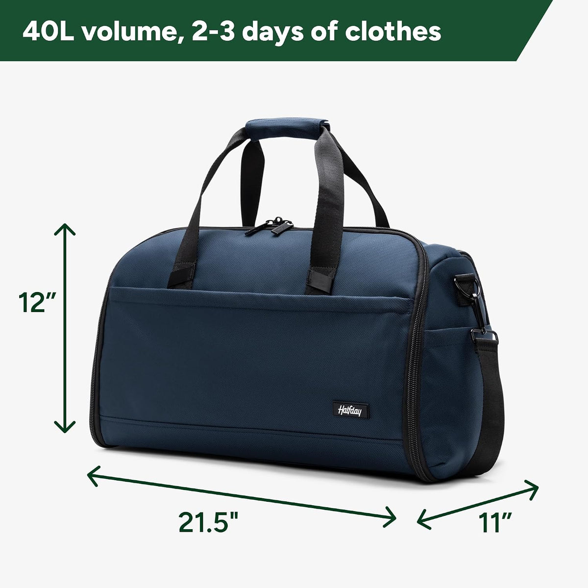 Halfday Convertible 2-in-1 Premium Garment Duffel Weekender Bag 45L: Wrinkle-Free Travel (Hanging Suit Compartment, Shoe Pockets, Trolley Sleeve), Balistic Nylon Carry-on, Jet