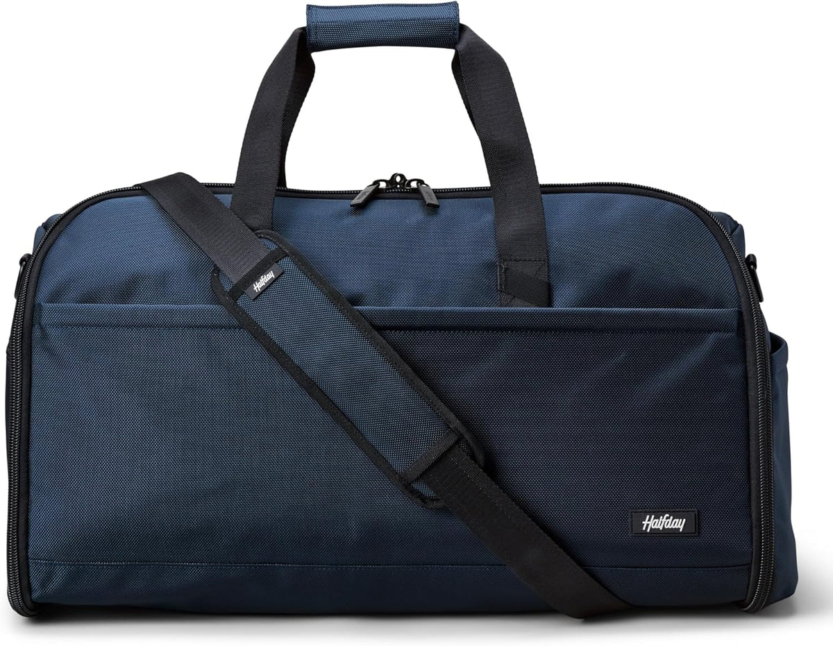 Halfday Convertible 2-in-1 Premium Garment Duffel Weekender Bag 45L: Wrinkle-Free Travel (Hanging Suit Compartment, Shoe Pockets, Trolley Sleeve), Balistic Nylon Carry-on, Jet