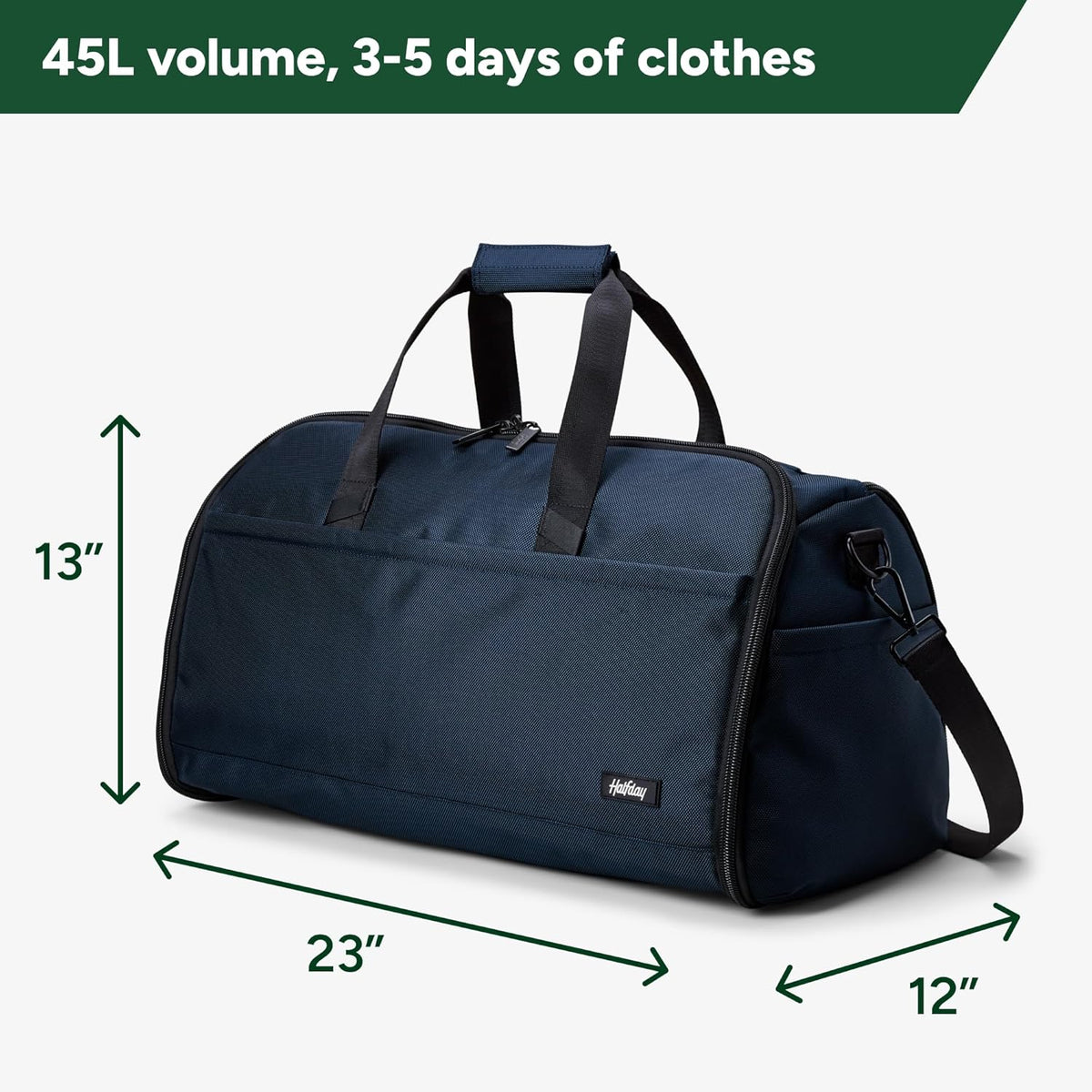 Halfday Convertible 2-in-1 Premium Garment Duffel Weekender Bag 45L: Wrinkle-Free Travel (Hanging Suit Compartment, Shoe Pockets, Trolley Sleeve), Balistic Nylon Carry-on, Jet