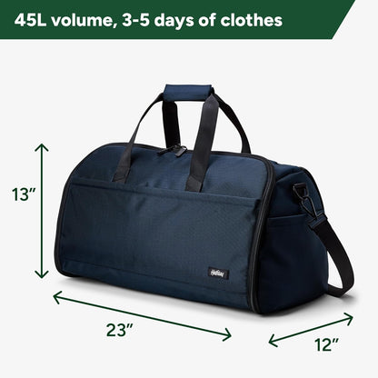 Halfday Convertible 2-in-1 Premium Garment Duffel Weekender Bag 45L: Wrinkle-Free Travel (Hanging Suit Compartment, Shoe Pockets, Trolley Sleeve), Balistic Nylon Carry-on, Jet