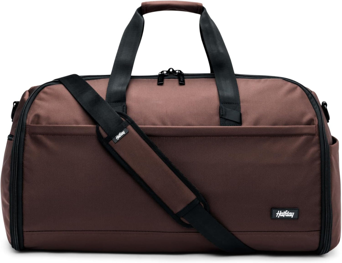 Halfday Convertible 2-in-1 Premium Garment Duffel Weekender Bag 45L: Wrinkle-Free Travel (Hanging Suit Compartment, Shoe Pockets, Trolley Sleeve), Balistic Nylon Carry-on, Jet