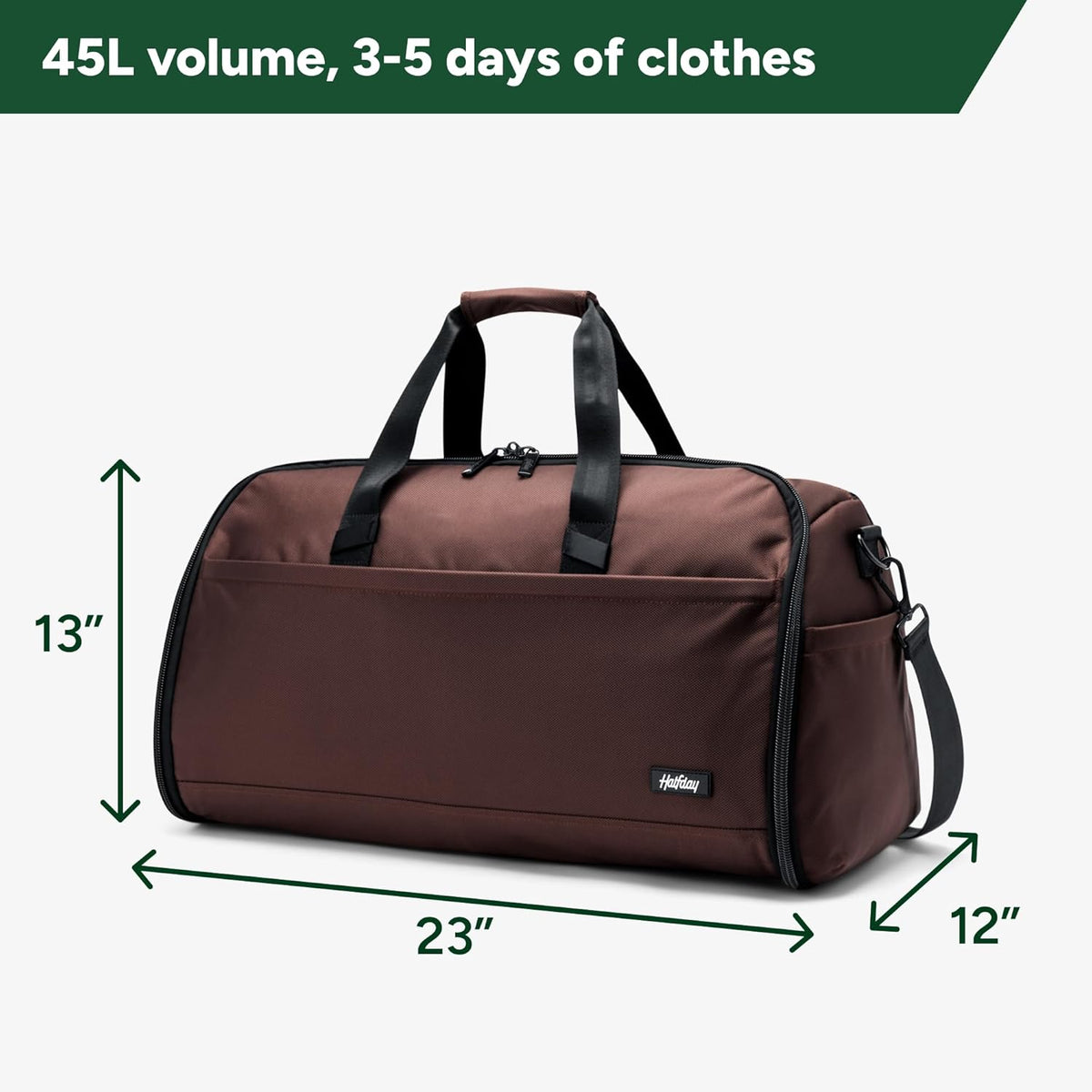 Halfday Convertible 2-in-1 Premium Garment Duffel Weekender Bag 45L: Wrinkle-Free Travel (Hanging Suit Compartment, Shoe Pockets, Trolley Sleeve), Balistic Nylon Carry-on, Jet