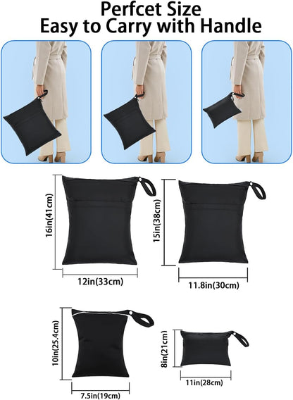 3 Packs Wet Dry Bags Waterproof Reusable with Two Pockets Travel Beach Pool Daycare Soiled Sports Items Yoga Gym Bag for Swimsuits or Wet Clothes(SxMxL) DJA36-03