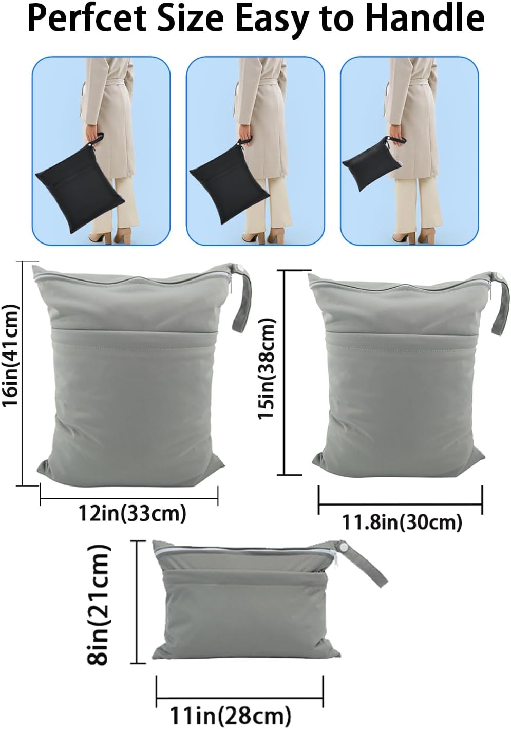 3 Packs Wet Dry Bags Waterproof Reusable with Two Pockets Travel Beach Pool Daycare Soiled Sports Items Yoga Gym Bag for Swimsuits or Wet Clothes(SxMxL) DJA36-03