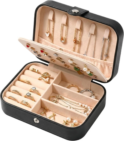 Travel Jewelry Organizer Case, Portable PU Leather Jewelry Box for Rings, Earrings, Necklaces, Bracelets, Double Layer Jewelry Storage Holder for Women Girls, Travel Accessories for Women (Pink)