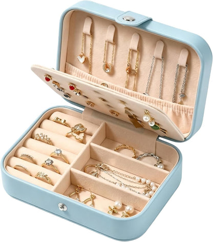 Travel Jewelry Organizer Case, Portable PU Leather Jewelry Box for Rings, Earrings, Necklaces, Bracelets, Double Layer Jewelry Storage Holder for Women Girls, Travel Accessories for Women (Pink)