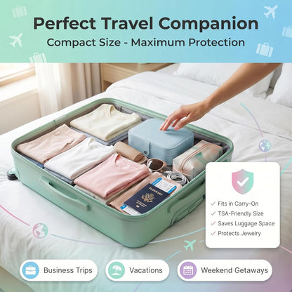 Travel Jewelry Organizer Case, Portable PU Leather Jewelry Box for Rings, Earrings, Necklaces, Bracelets, Double Layer Jewelry Storage Holder for Women Girls, Travel Accessories for Women (Pink)