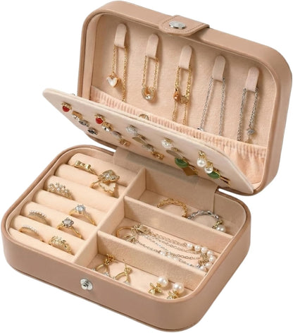 Travel Jewelry Organizer Case, Portable PU Leather Jewelry Box for Rings, Earrings, Necklaces, Bracelets, Double Layer Jewelry Storage Holder for Women Girls, Travel Accessories for Women (Pink)