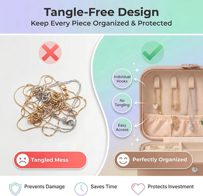 Travel Jewelry Organizer Case, Portable PU Leather Jewelry Box for Rings, Earrings, Necklaces, Bracelets, Double Layer Jewelry Storage Holder for Women Girls, Travel Accessories for Women (Pink)