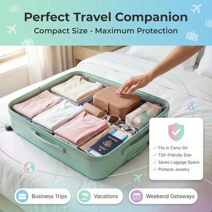 Travel Jewelry Organizer Case, Portable PU Leather Jewelry Box for Rings, Earrings, Necklaces, Bracelets, Double Layer Jewelry Storage Holder for Women Girls, Travel Accessories for Women (Pink)