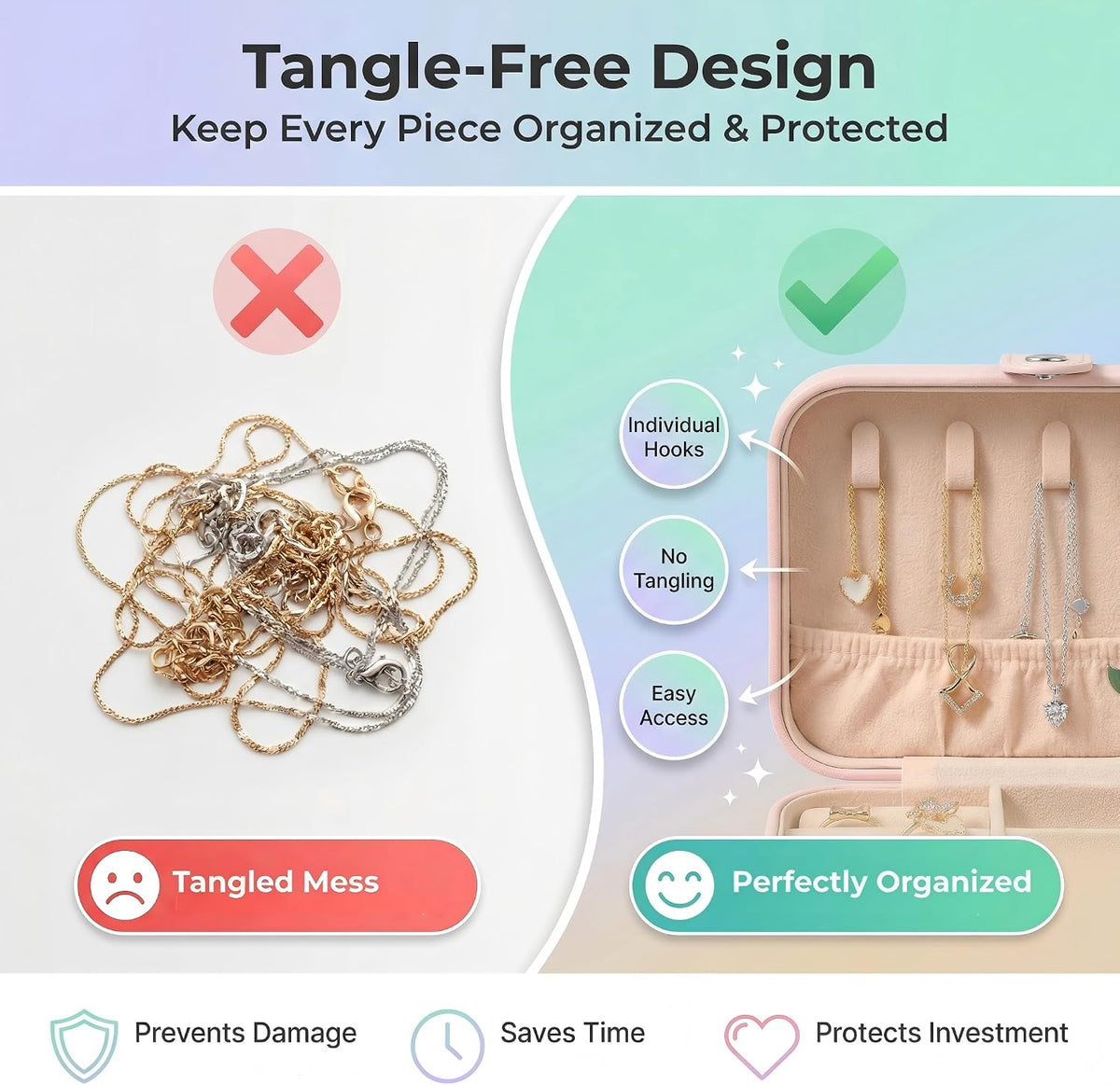 Travel Jewelry Organizer Case, Portable PU Leather Jewelry Box for Rings, Earrings, Necklaces, Bracelets, Double Layer Jewelry Storage Holder for Women Girls, Travel Accessories for Women (Pink)