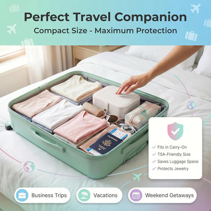 Travel Jewelry Organizer Case, Portable PU Leather Jewelry Box for Rings, Earrings, Necklaces, Bracelets, Double Layer Jewelry Storage Holder for Women Girls, Travel Accessories for Women (Pink)