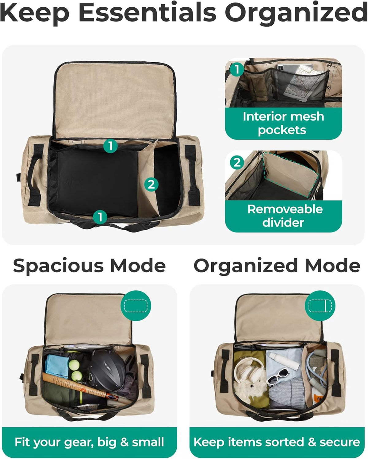 83L Foldable Travel Bag, Large Duffle Bag for Travel, Weekender Duffel Luggage Bag for Sport College Camping, Water Resistant, Brown