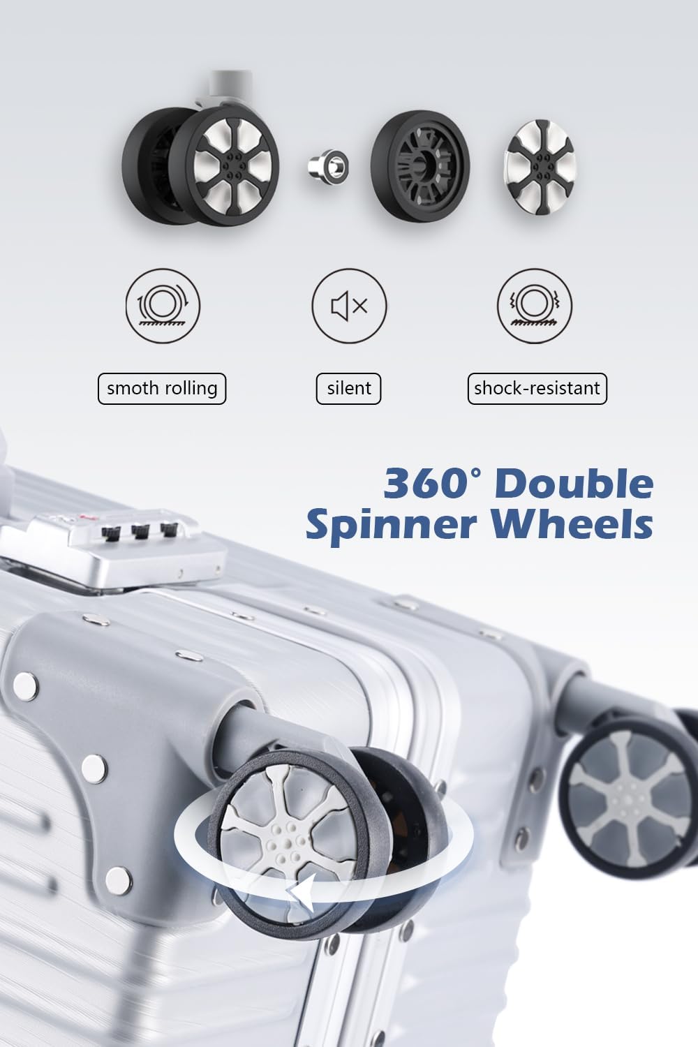 Carry On Luggage with Spinner Wheels, PC Hard Shell Zipperless Suitcase with Aluminum Frame and TSA Locks, 22x14x9 Airline Approved Lightweight Luggage for Business Travel (White, 20 Inch)