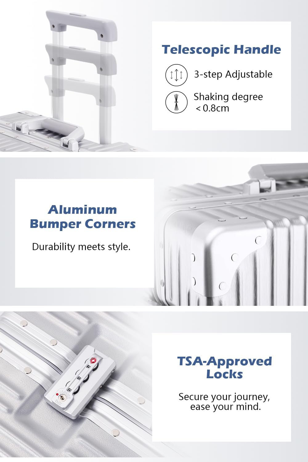 Carry On Luggage with Spinner Wheels, PC Hard Shell Zipperless Suitcase with Aluminum Frame and TSA Locks, 22x14x9 Airline Approved Lightweight Luggage for Business Travel (White, 20 Inch)