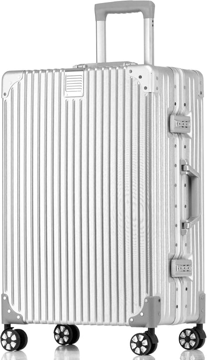 Carry On Luggage with Spinner Wheels, PC Hard Shell Zipperless Suitcase with Aluminum Frame and TSA Locks, 22x14x9 Airline Approved Lightweight Luggage for Business Travel (White, 20 Inch)